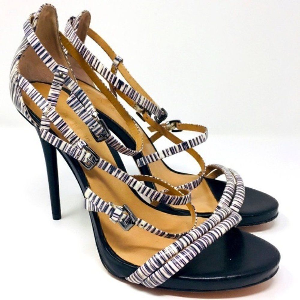 LAMB leather strappy heels black & white US 8